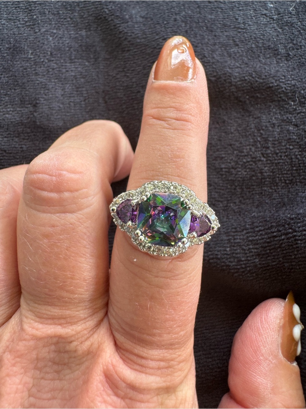 Mystic Topaz Halo Statement Ring in Multicolor and Purple Size 10